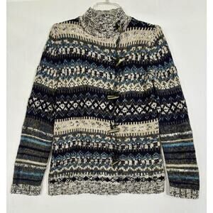 Vtg Evan Picone Fair Isle Chunky Knit Wool Blend Cardigan -Toggle Buttons Sz S